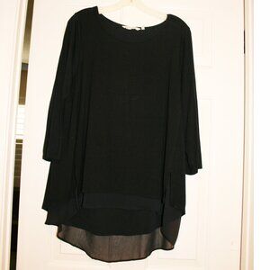 Soft Surroundings LG Tunic Top Black with Sheer Underlayer 3/4 Sleeve